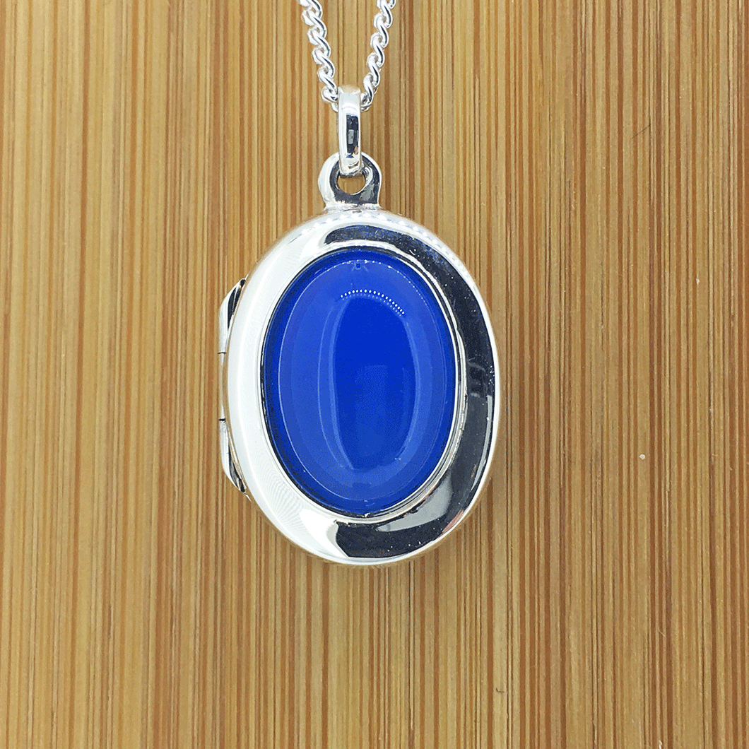 Blue Onyx Sterling Silver Photo Locket
