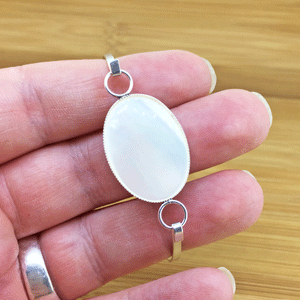 White Mother of Pearl Shell Sterling Silver Large Bangle