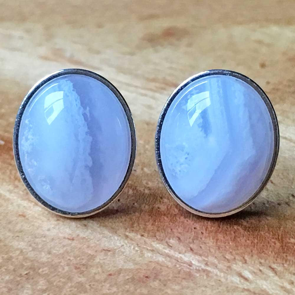 Blue Lace Agate Sterling Silver Stud Earrings