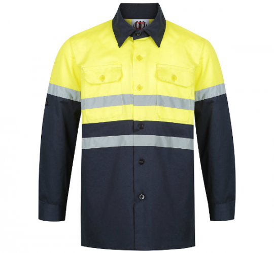 Hi Vis Work Shirt for Kids - Yellow & Navy