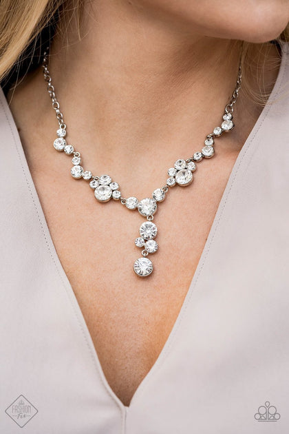 Paparazzi Inner Light - White - Rhinestones - Glamorous Necklace & Ear ...