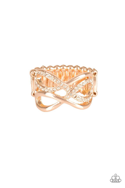 Paparazzi Infinite Illumination - Rose Gold - White Rhinestones - Ring ...