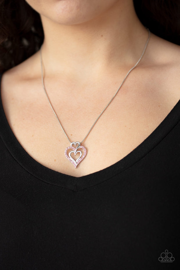 Paparazzi Triple the Beat - Pink Heart Necklace ...