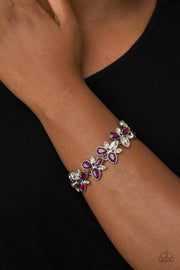 Ice Garden - Purple and White Teardrop Rhinestone Clasp Bracelet - Paparazzi Accessories - Glitzygals5dollarbling Paparazzi Boutique 