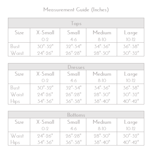 SIZE CHART – J.Marie Collections