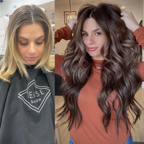 Hair Extension Before and After Brunette Transformation