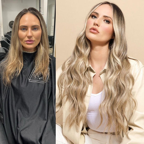 Hair Extension Before and After Blonde Transformation