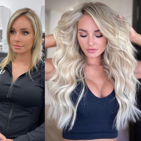 Hair Extension Before and After Blonde Transformation