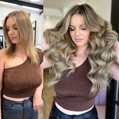 Hair Extension Before and After Bronde Transformation