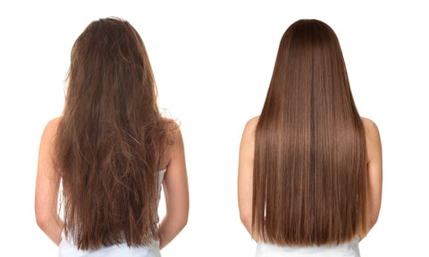 Before and After of Woman's Brunette Hair From Behind