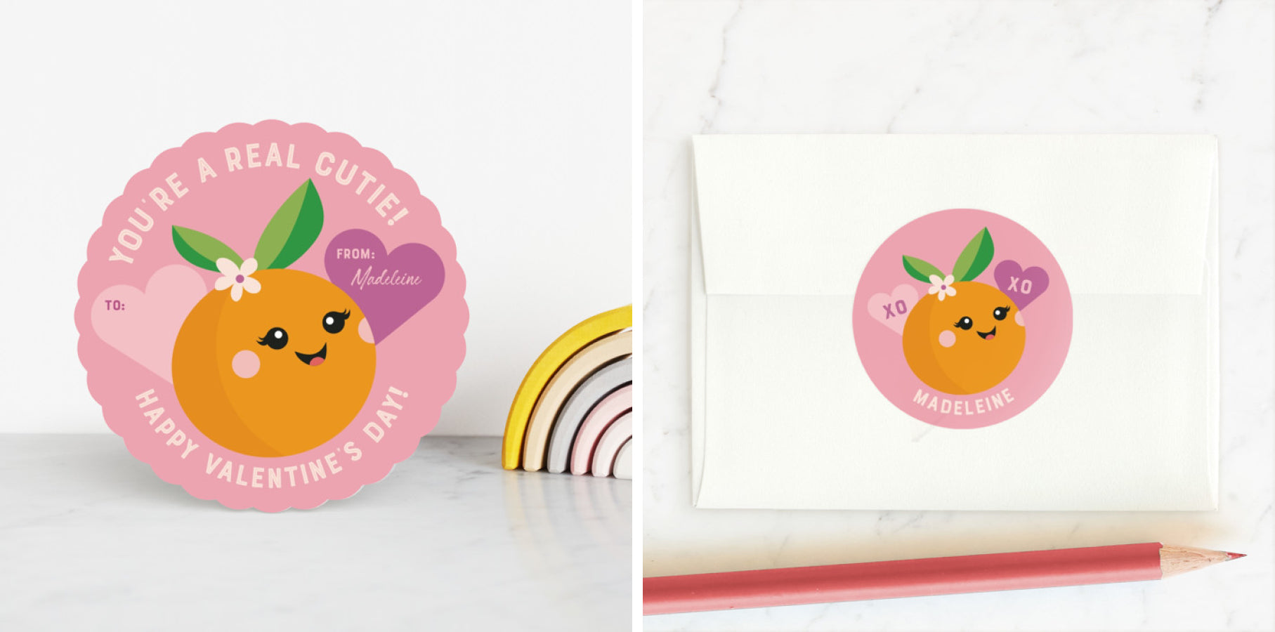 Cutie Orange Classroom Valentines Card for Kids
