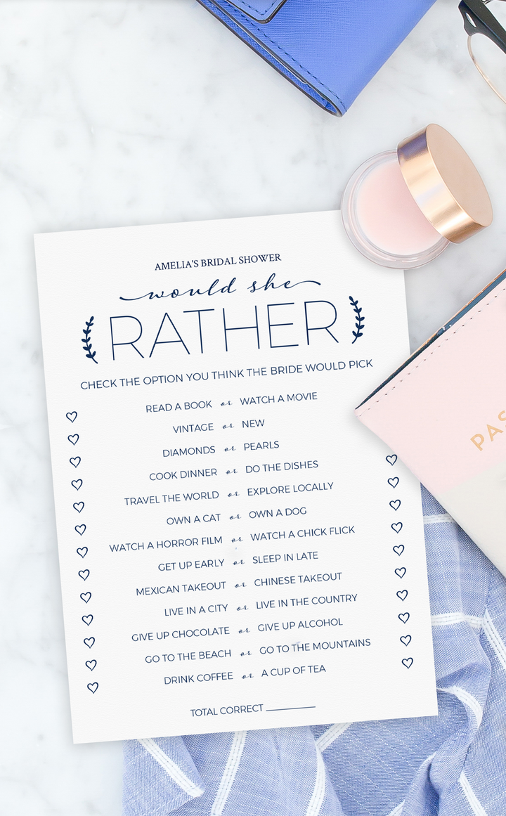 Printable Navy Bridal Shower Games | Would She Rather – ARRA Creative