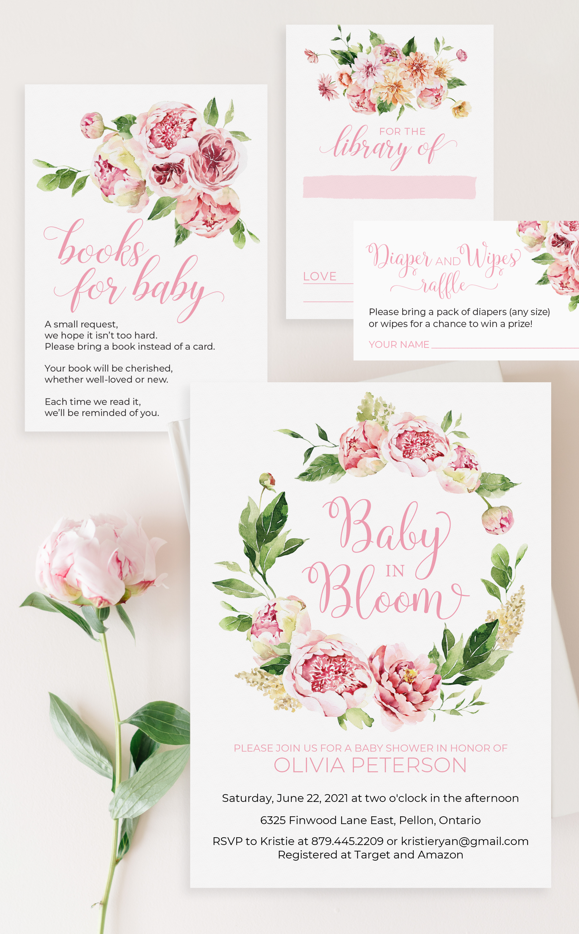 Baby in Bloom Baby Shower Ideas | Girl Baby Shower Invitation Suite – ARRA  Creative