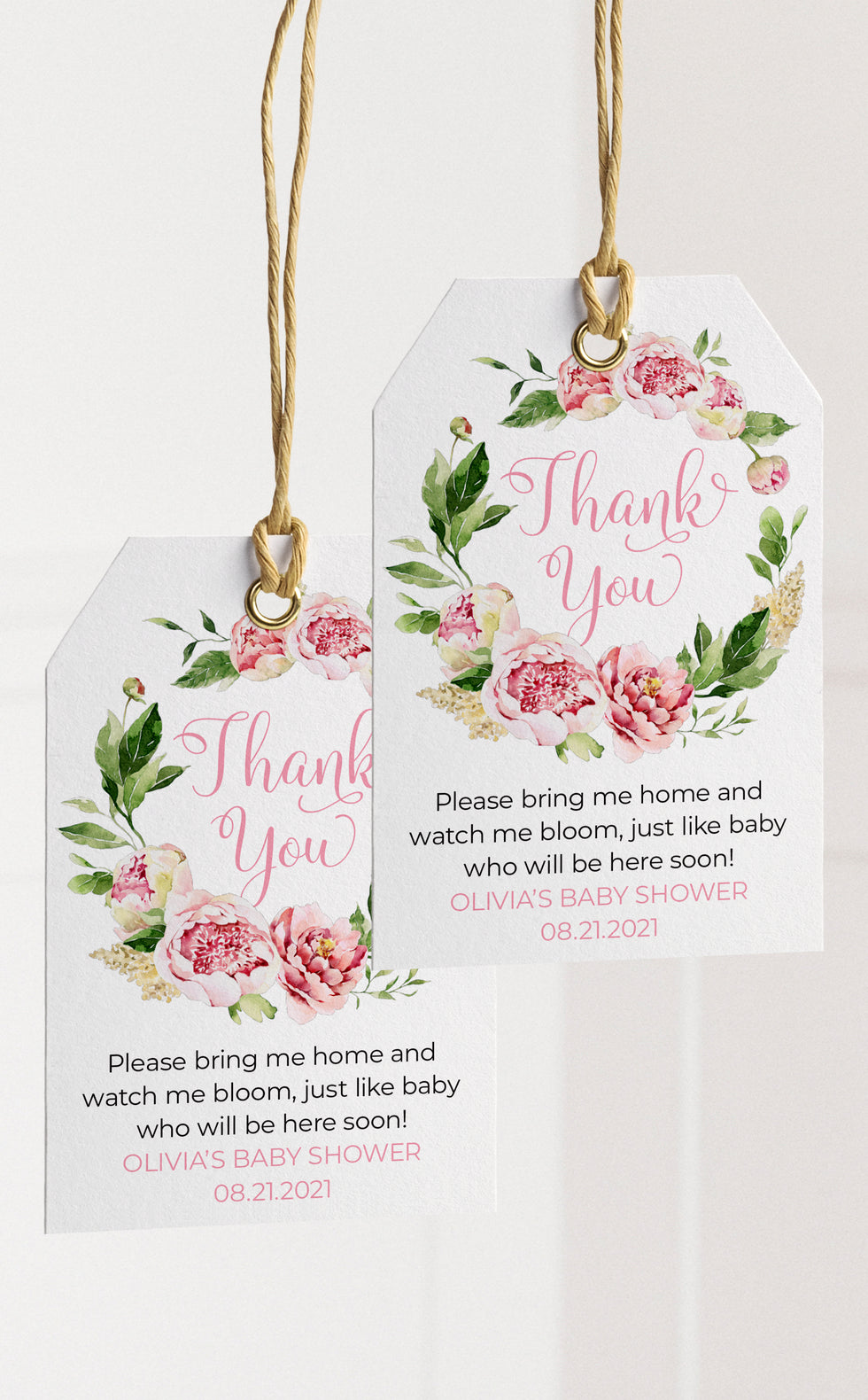 Pink Baby in Bloom Baby Shower Favour Tags | Personalize | Printable ...