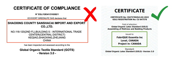 Mostrando ejemplos de un certificado de proveedor versus un certificado de fabricante