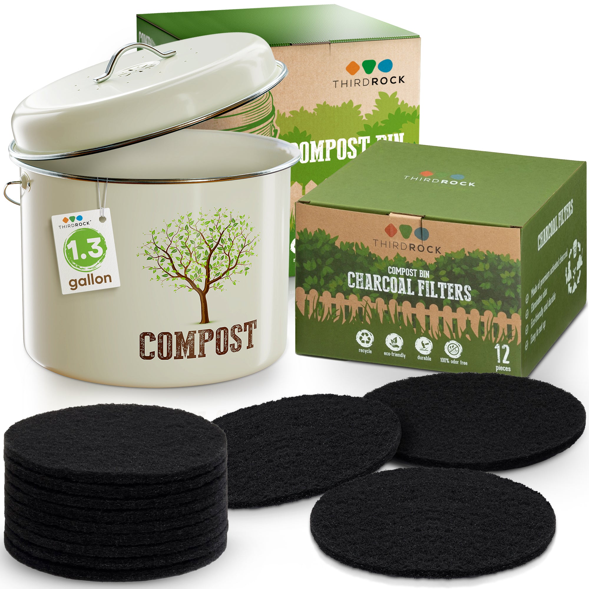 Modern Home Composting Bundle - 1.3 Gallon Kitchen Compost Bin = 3 Yea