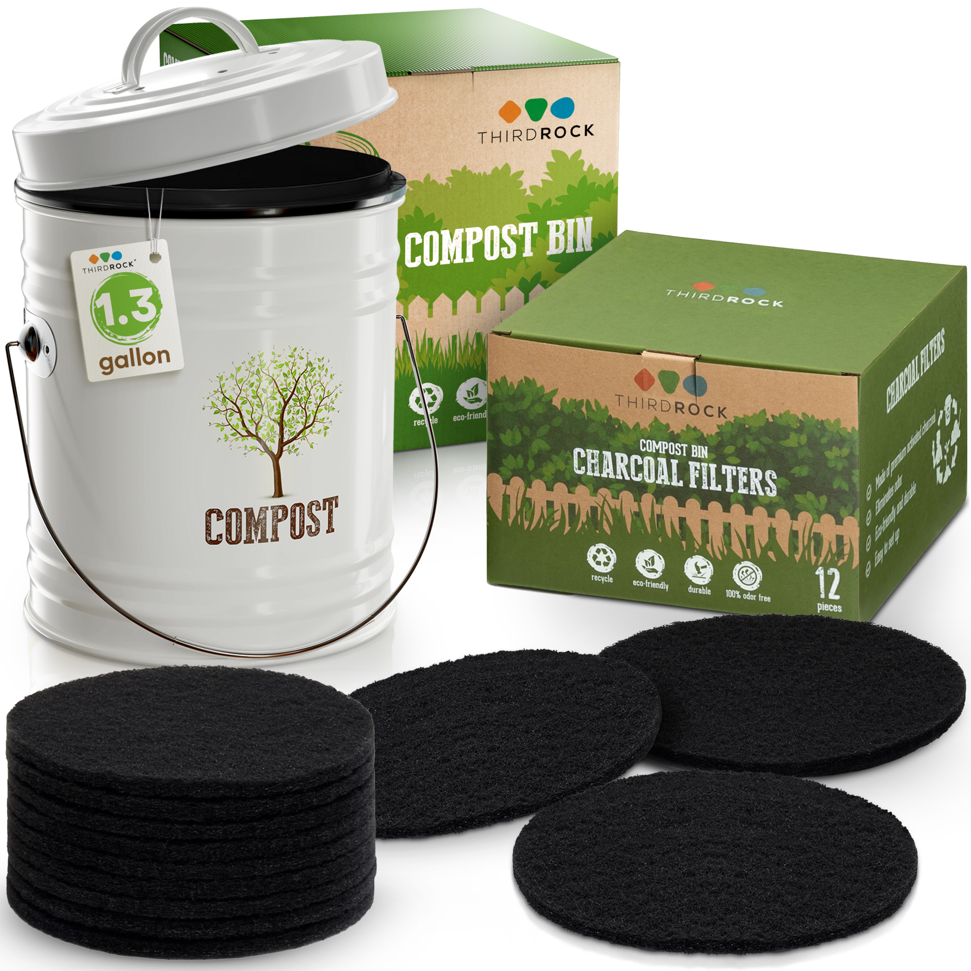 Farmhouse Home Composting Bundle - 1.3 Gallon Kitchen Compost Bin + 3