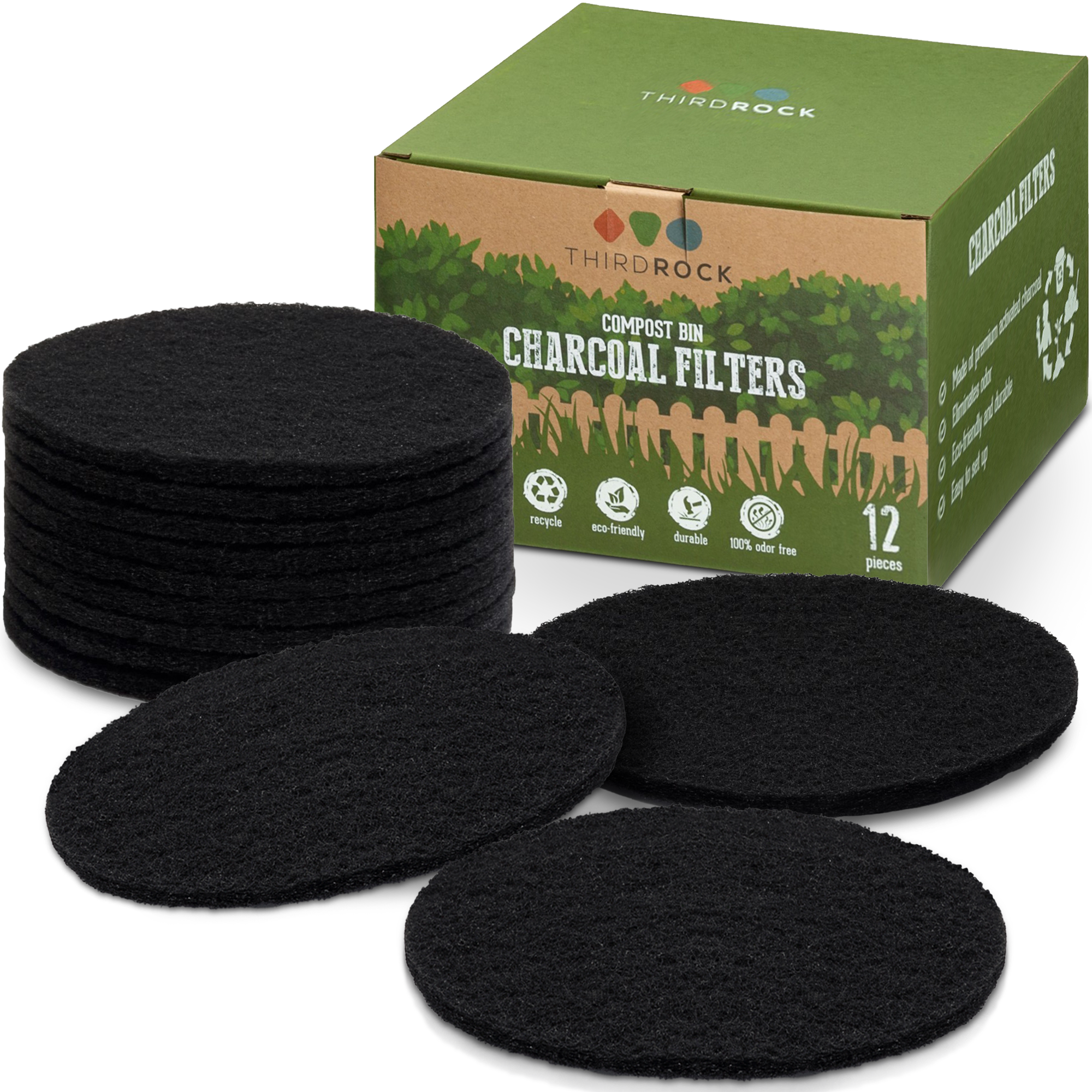 Compost Rite 6 Pack Charcoal Filters for Compost Bucket - Round 7.25 inch Compost Pail Filters, 0.4 inch Ultra Thick Compost Bin Charcoal Filter