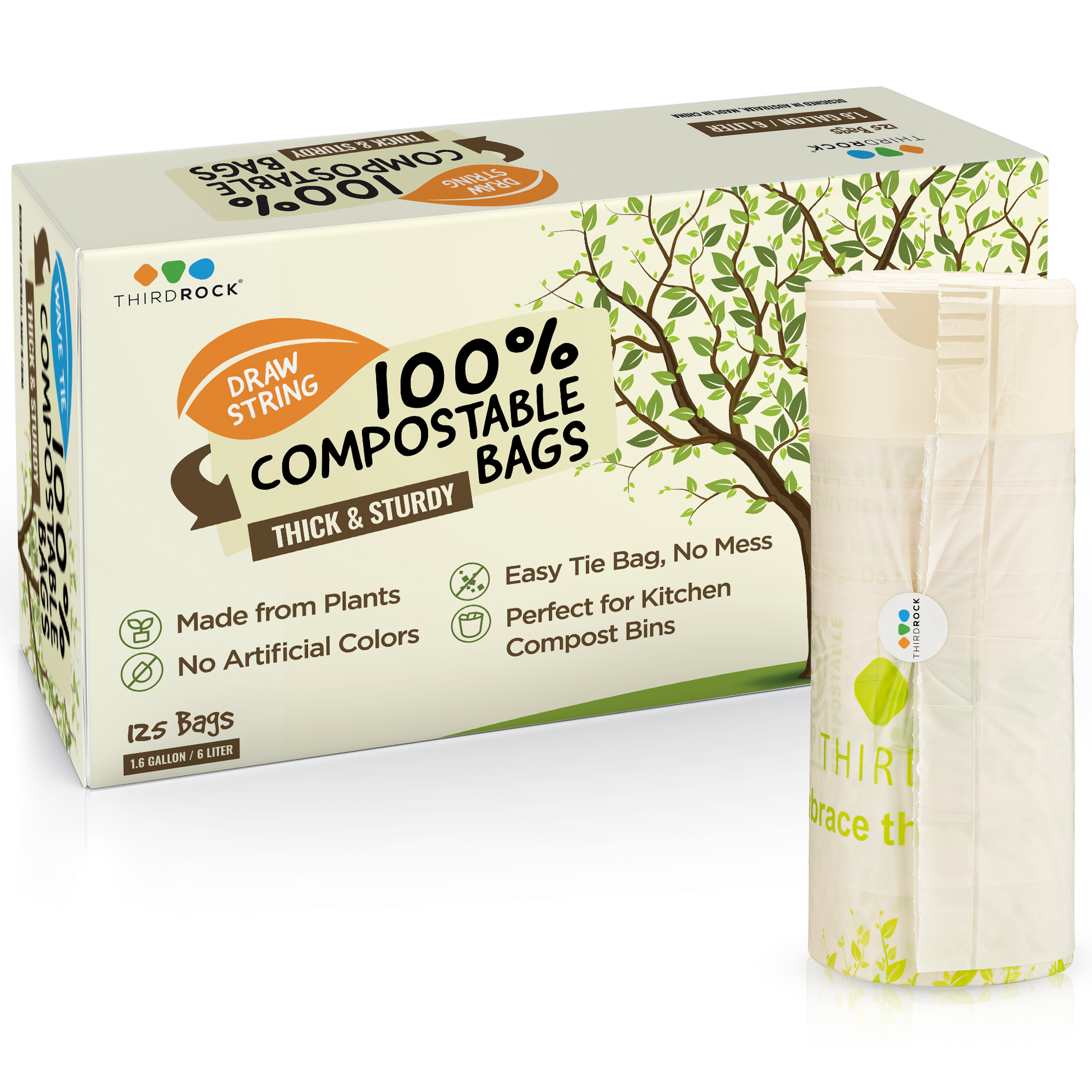 Simply Bio 13 Gallon Compostable Handle Tie Tall Kitchen Garbage Bags,  Heavy Duty Food Scrap Trash Bags Certified by BPI Meeting ASTM D6400  Standards, Eco-Friendly and Convenient, 30 Count 