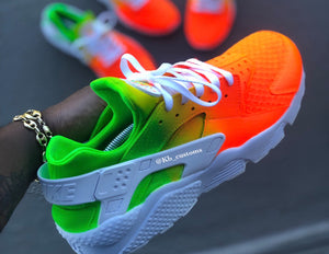 lime green and orange nike shoes