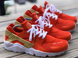 huaraches red and gold