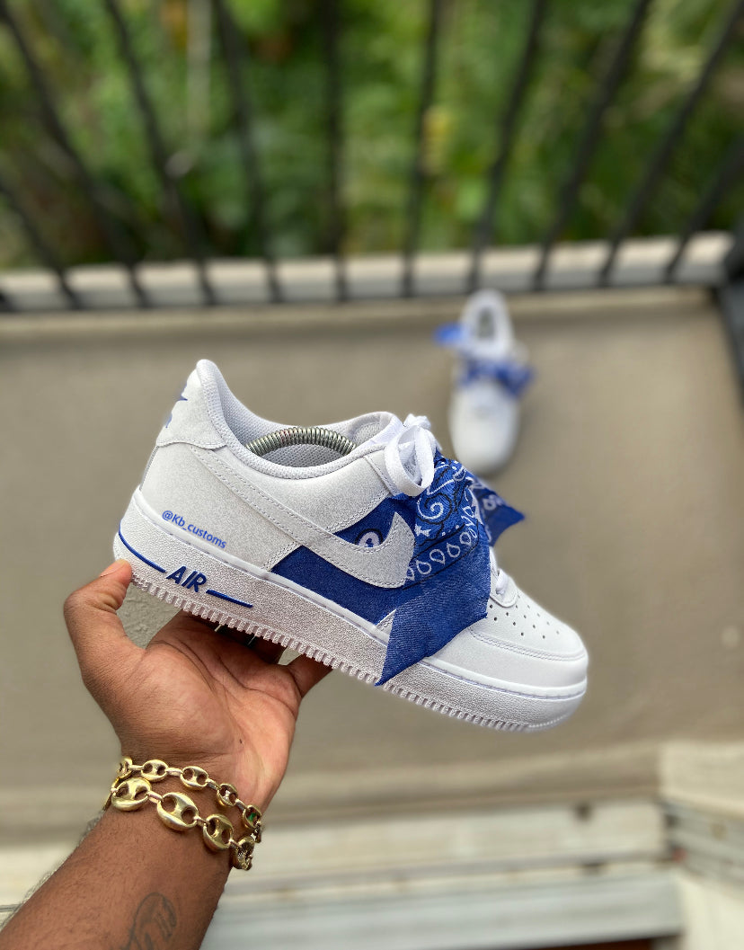 white air forces with blue bandana