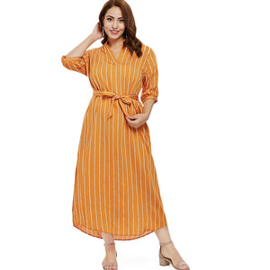 Ladies Plus Size Half Sleeve Striped Ankle Length Dress