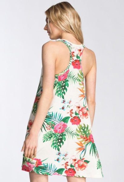 Tropical Floral Dress in Ivory