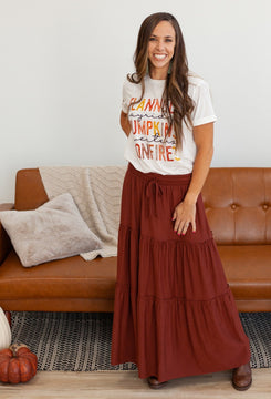 Bohemian Tiered Maxi Skirt in Autumn Rust