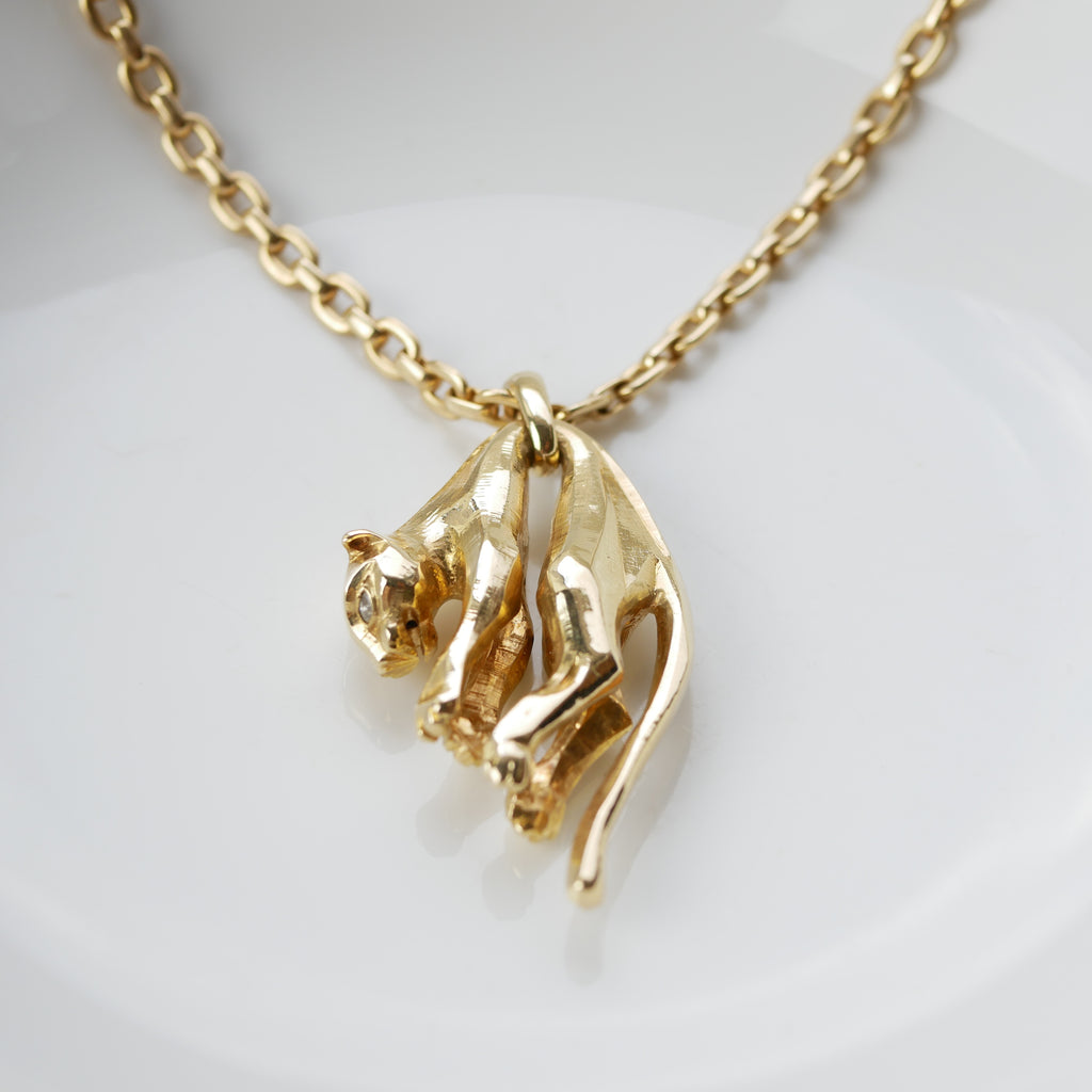 CARTIER GOLD PANTHER PENDANT \u0026 CHAIN 