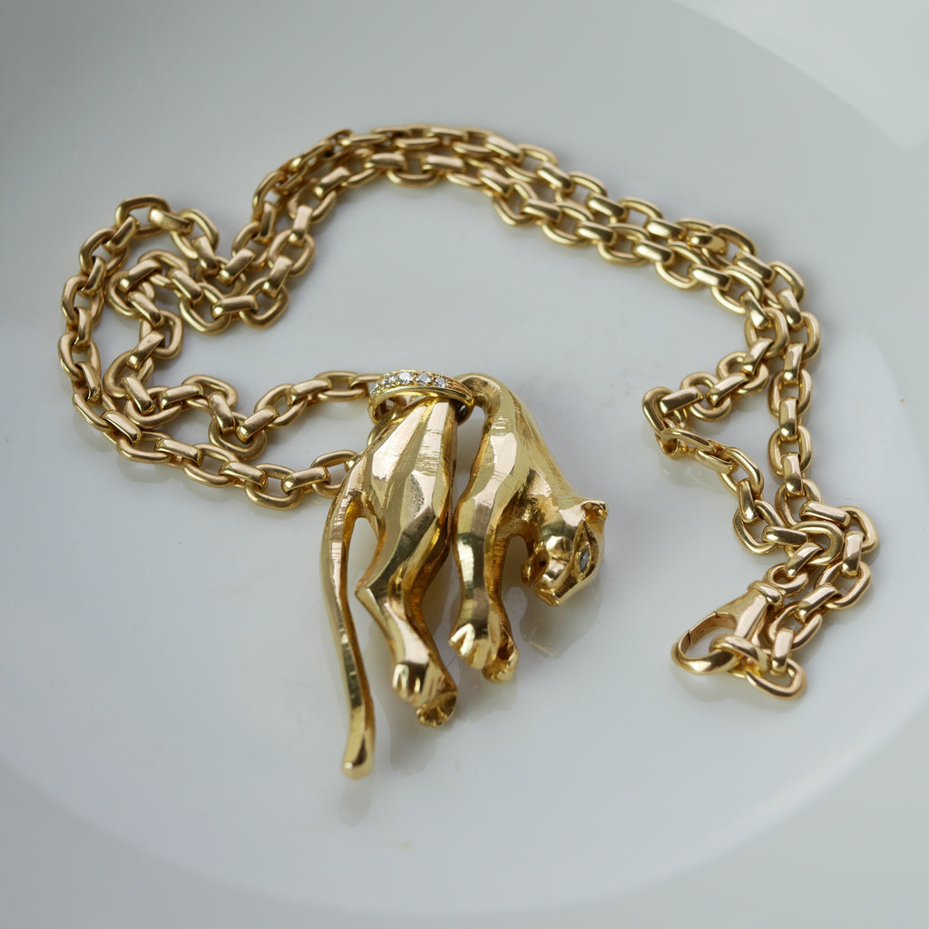 CARTIER GOLD PANTHER PENDANT \u0026 CHAIN 
