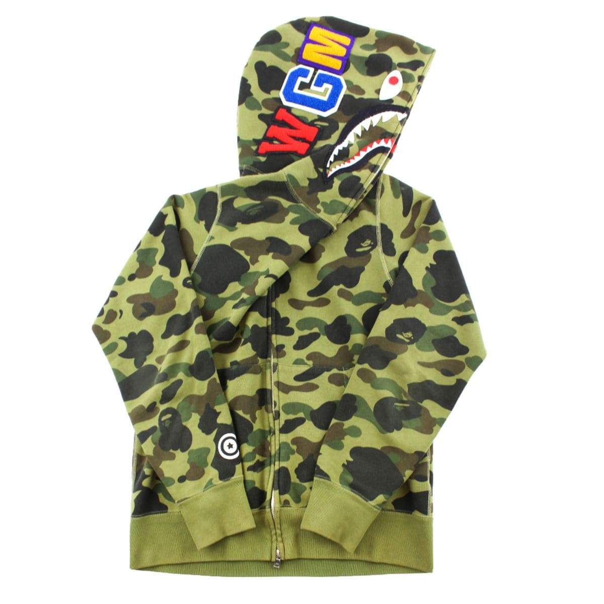 Bape 1st Green Camo Full Zip Shark Hoodie | SaruGeneral