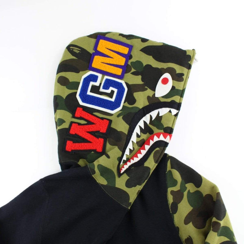 Bape 1st Green Camo Shark Full Zip Hoodie Black | SARUUK