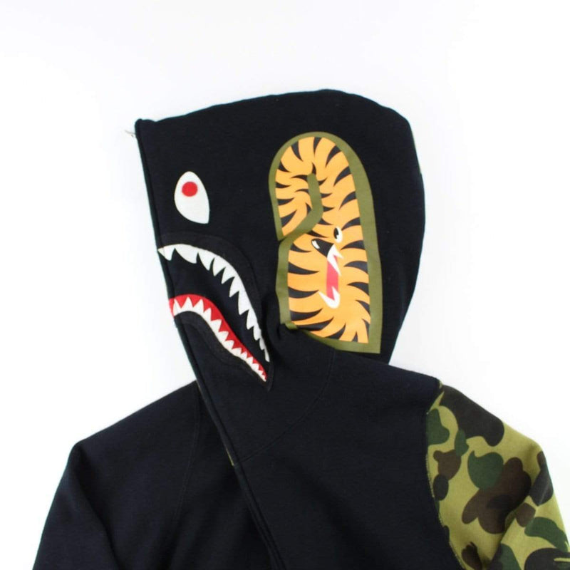 Bape 1st Green Camo Shark Full Zip Hoodie Black | SaruGeneral
