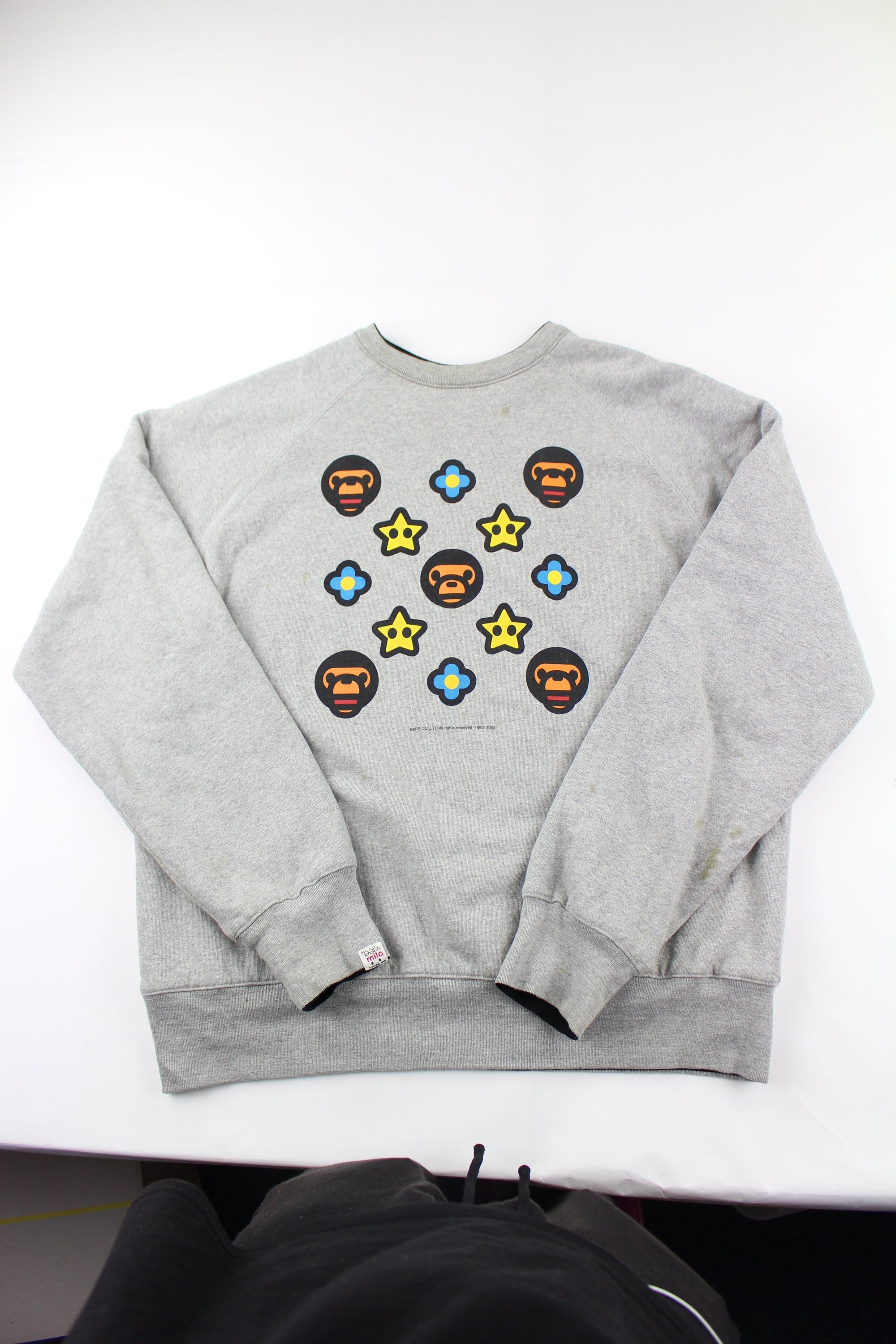 Bape Baby Milo Black Reversible Grey Crewneck | SaruGeneral