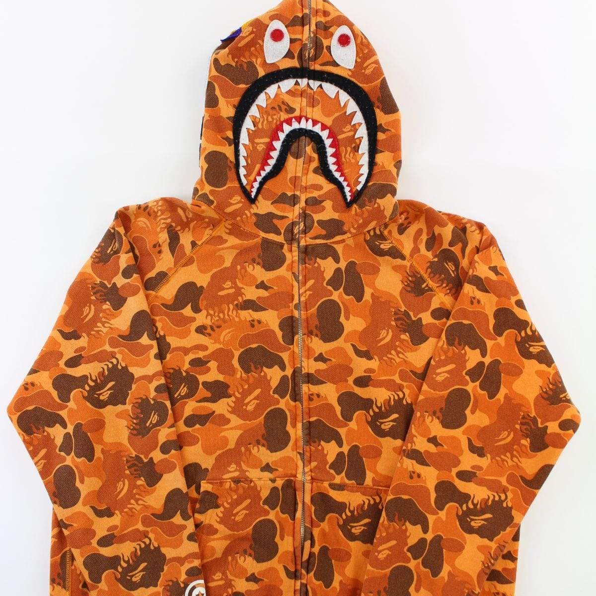 Bape Orange Flame Camo Shark Full Zip Hoodie | SaruGeneral