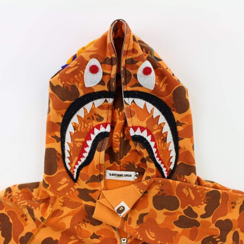 Bape Orange Flame Camo Shark Full Zip Hoodie | SARUUK