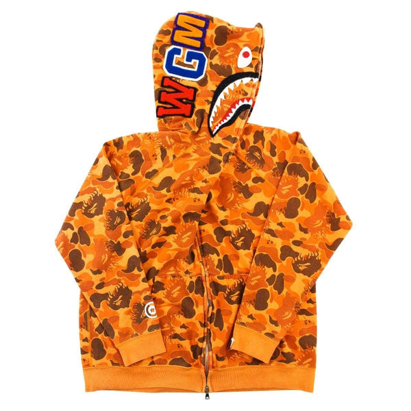 Bape Orange Flame Camo Shark Full Zip Hoodie | SaruGeneral