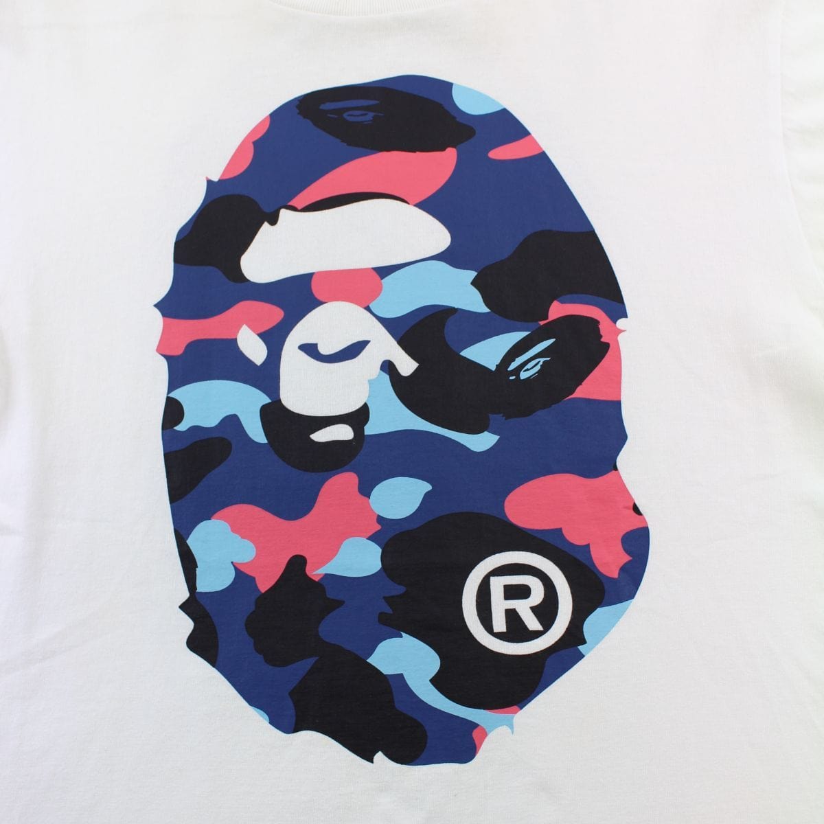 Bape Salmon & Blue Camo Big Ape Logo Tee White | SaruGeneral