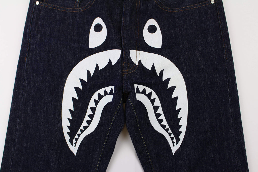 Bape White Shark Face Denim Jeans | SARUGENERAL