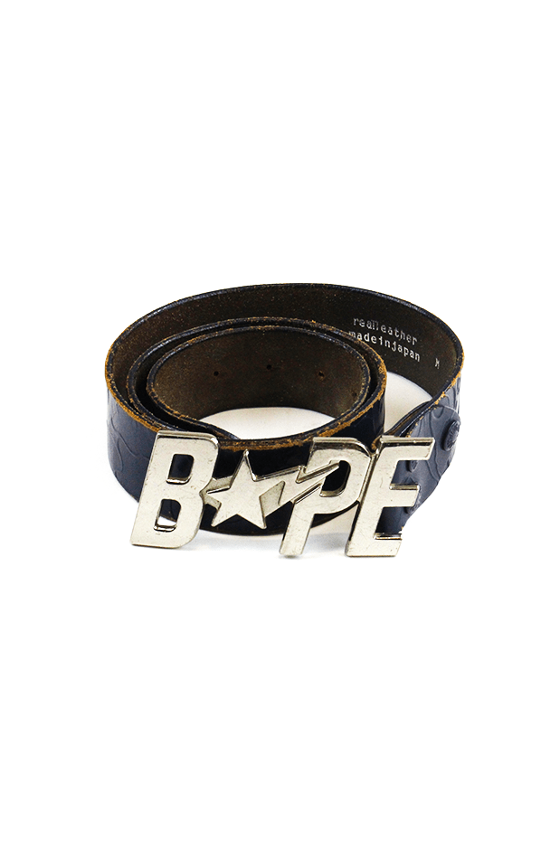 Bapesta Logo Belt silver-brown leather | SARUGENERAL