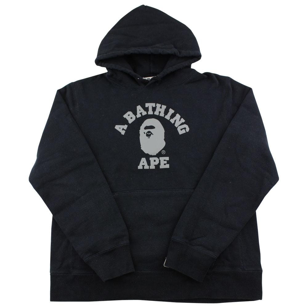 bape grey college logo hoodie black | SARUUK