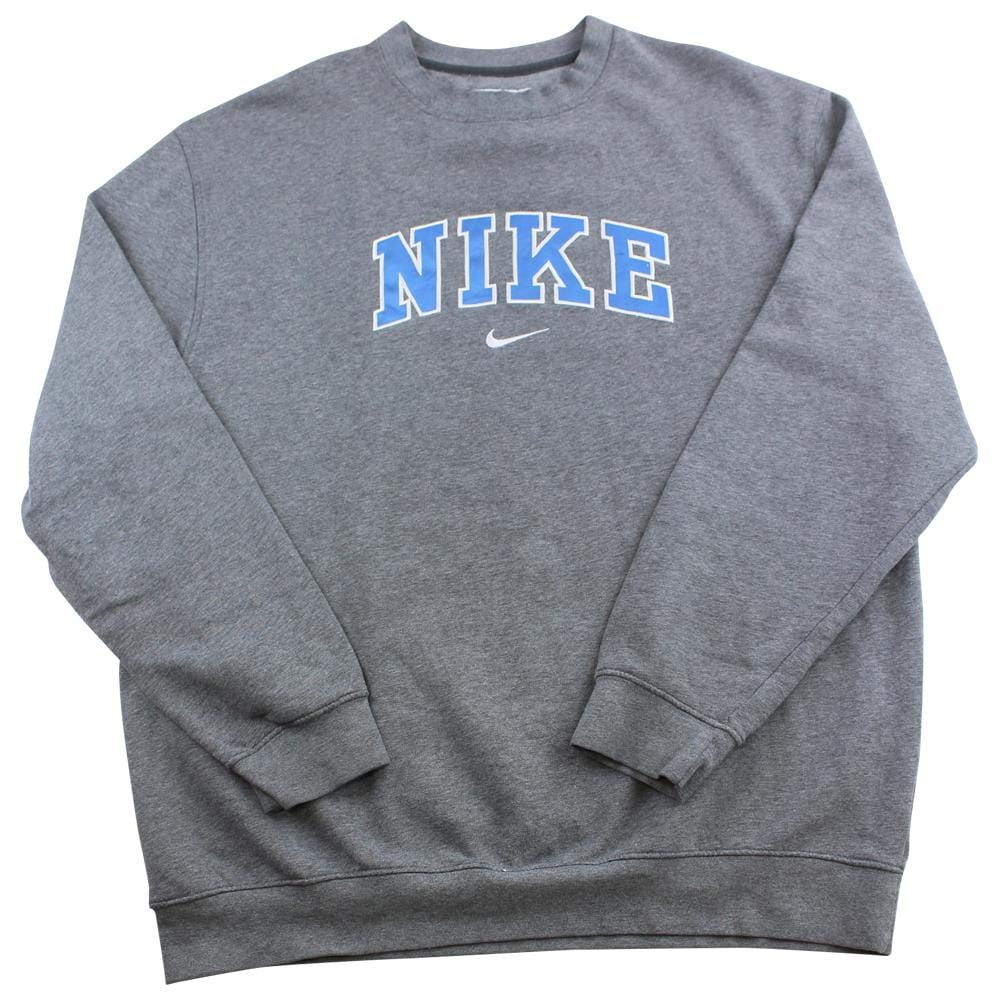 grey nike hoodie blue logo