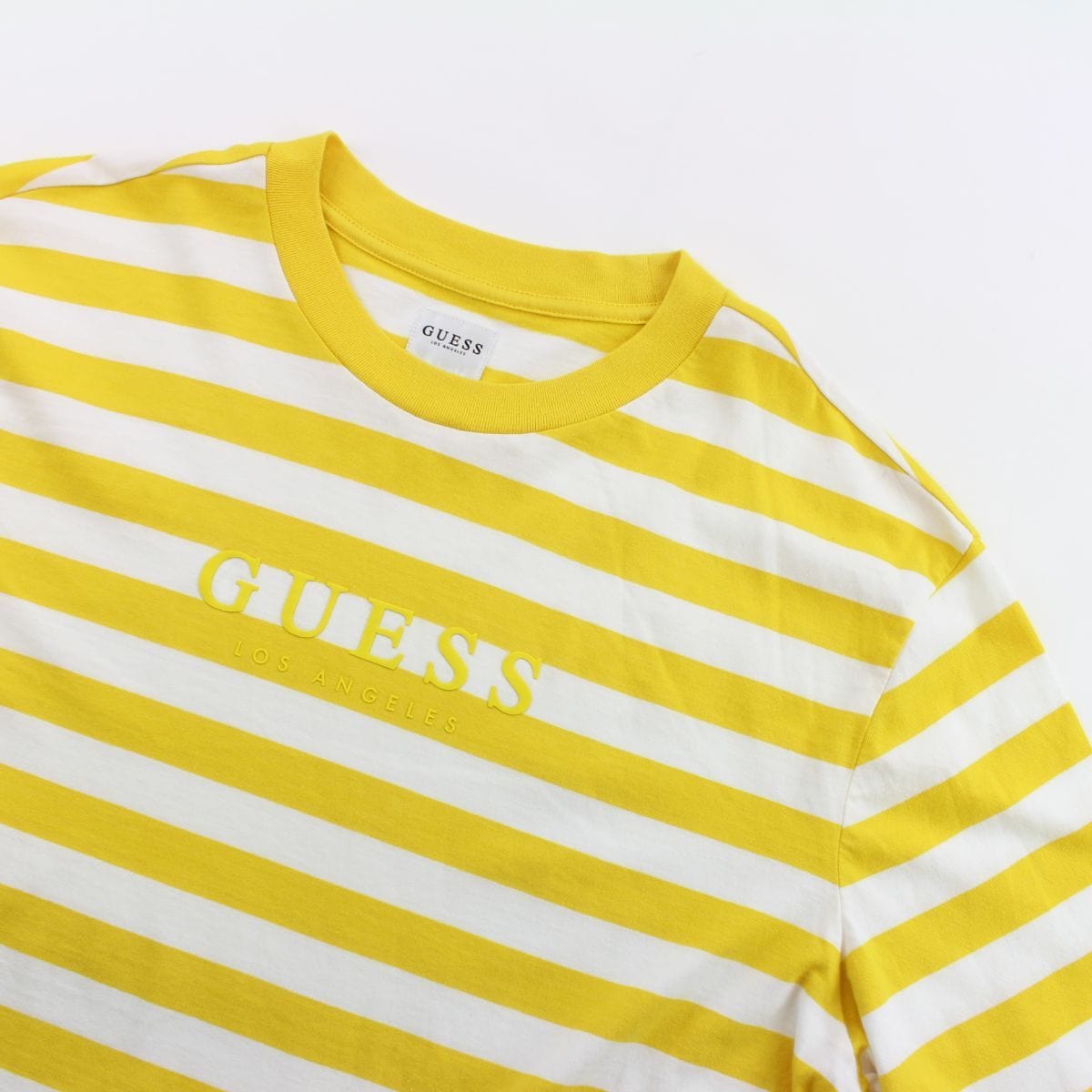 guess yellow and white striped shirt