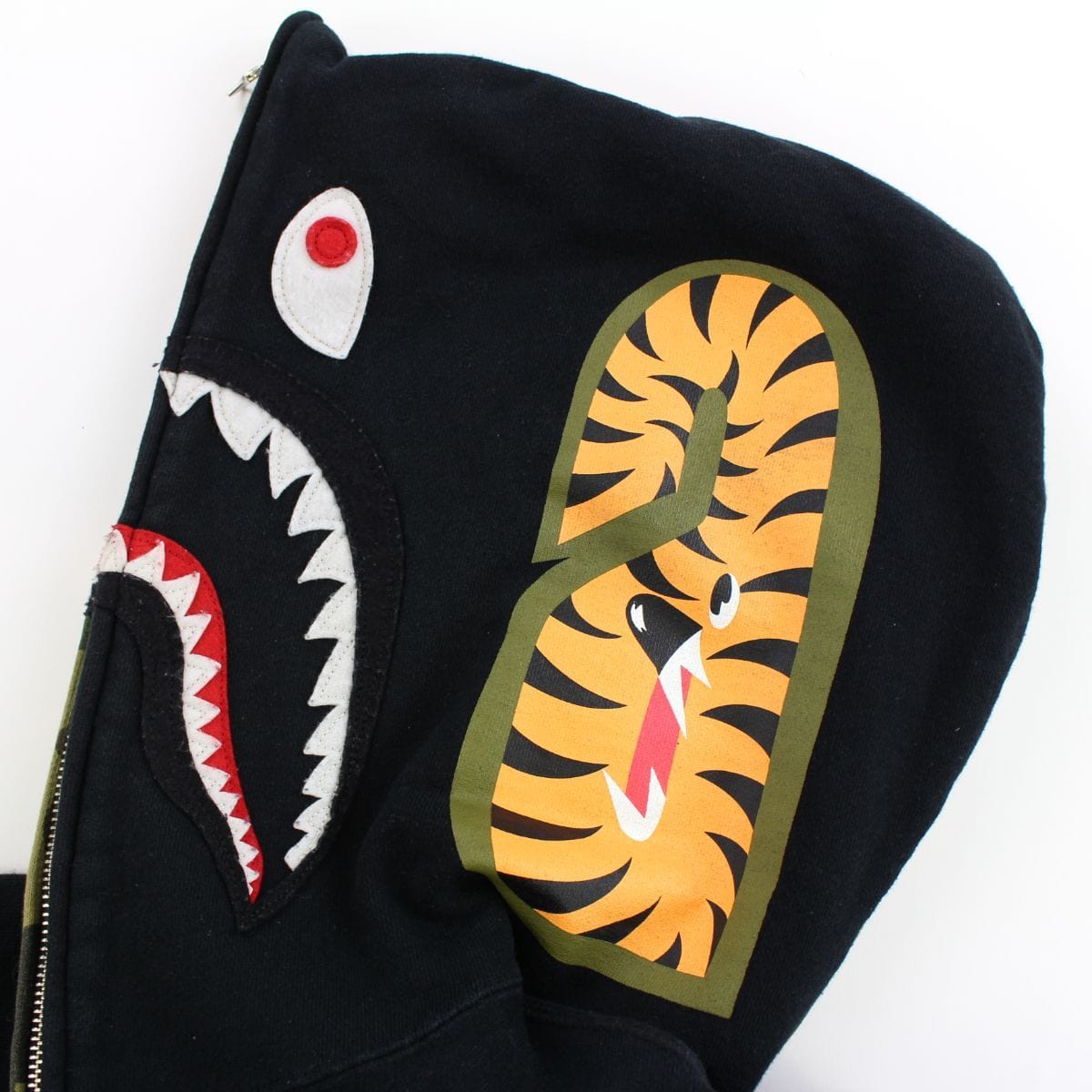 Bape 1st Green Camo Shark Face Hoodie Black | SARUUK