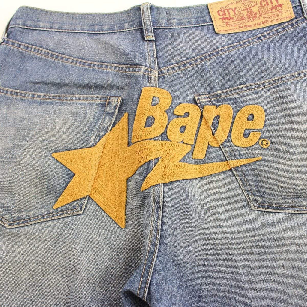 bape bapesta stitched denim shorts | SARUGENERAL