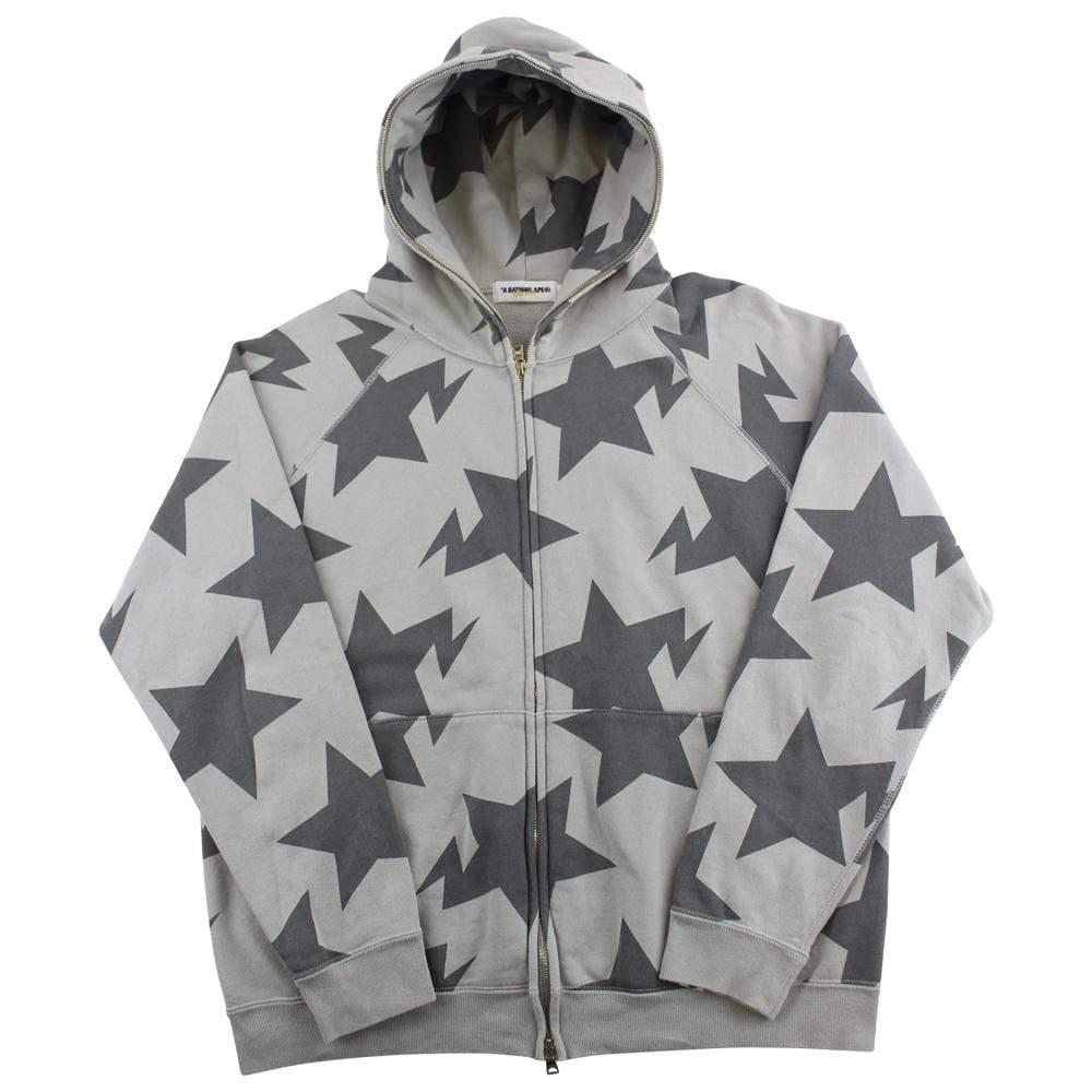 Bapesta Grey Allover Fullzip Hoodie Grey | SaruGeneral