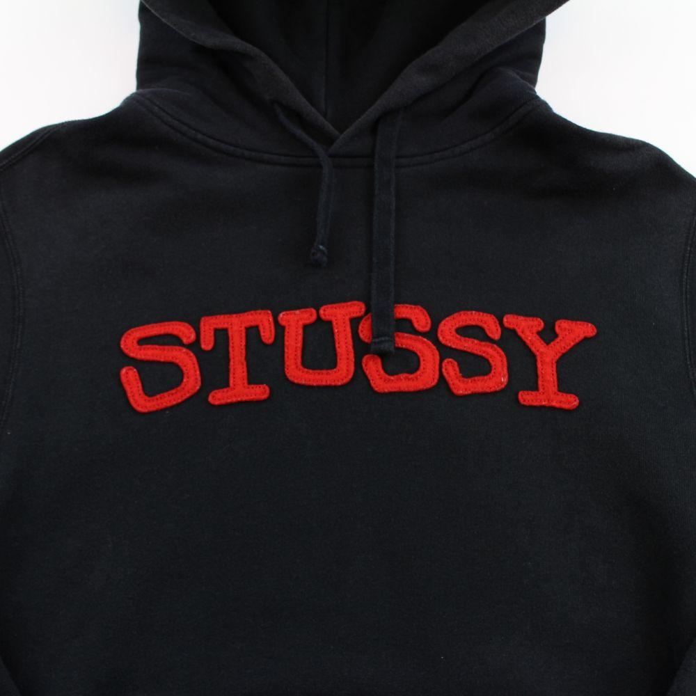 Stussy Worldwide Red Text Hoodie Black | SaruGeneral