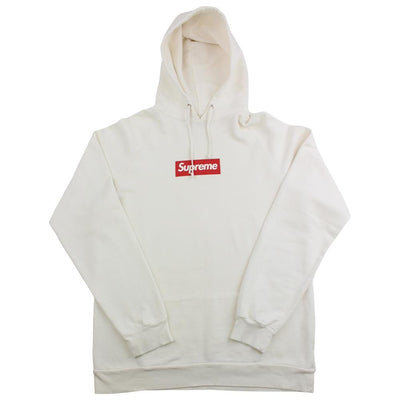 red on grey box logo hoodie