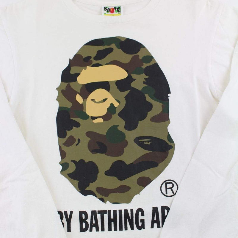 Bape 1st Green Camo Big Ape Logo LS White | SaruGeneral